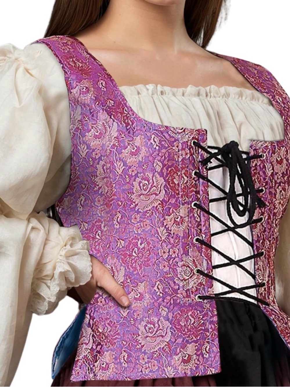 A.    Pirate Renaissance Lace-Up Brocade Bodice Top Corset Reversible Large